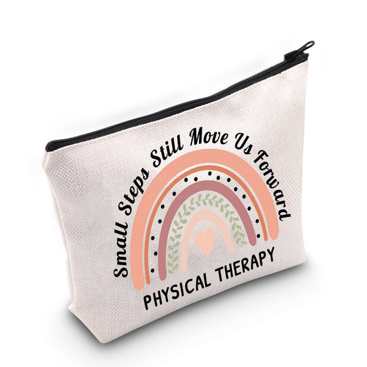 G2TUP Physical Therapist Gift Small Steps Still Move Us Forward Makeup Bag Physical Therapy Cosmetic Bag PT Gift Physical Therapist Thank You Gift (Move Us Forward White Bag)