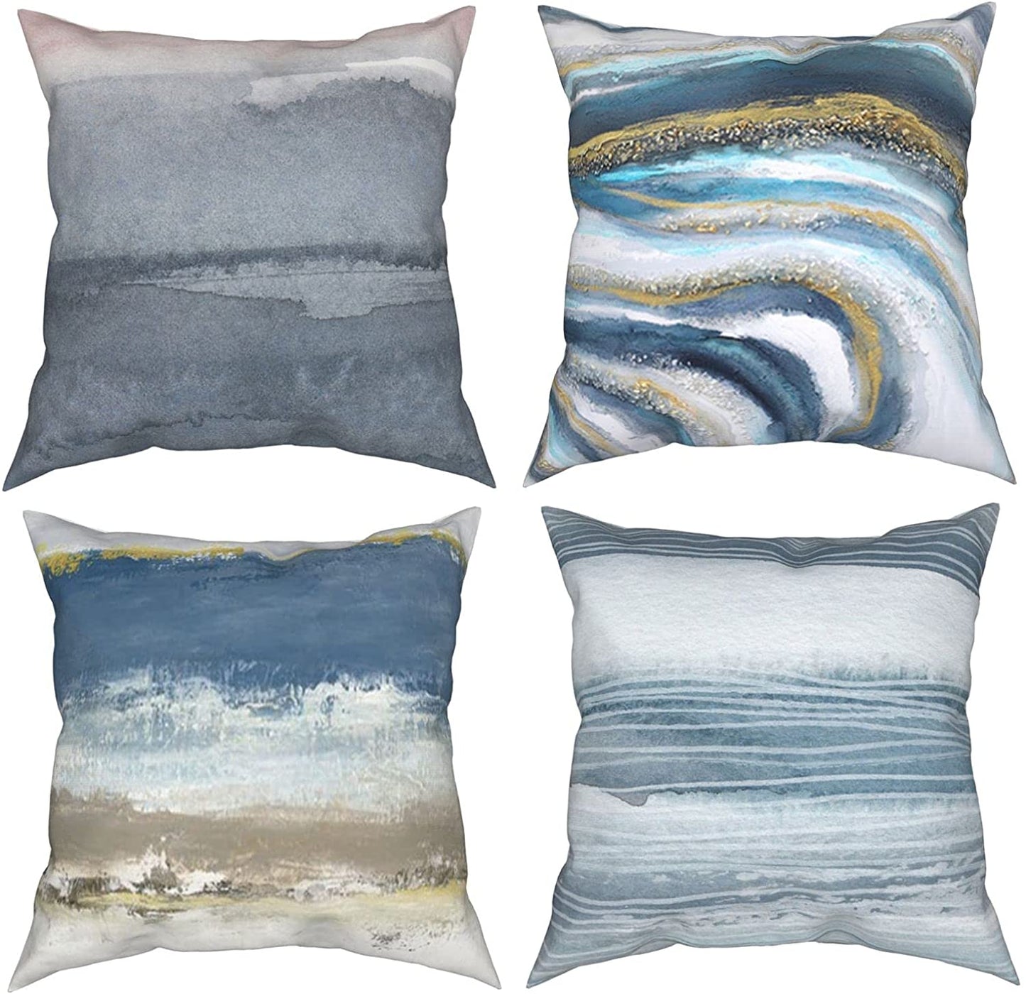 Golden and Green Marble Pattern Throw Pillow Covers Set of 4 18x18"
