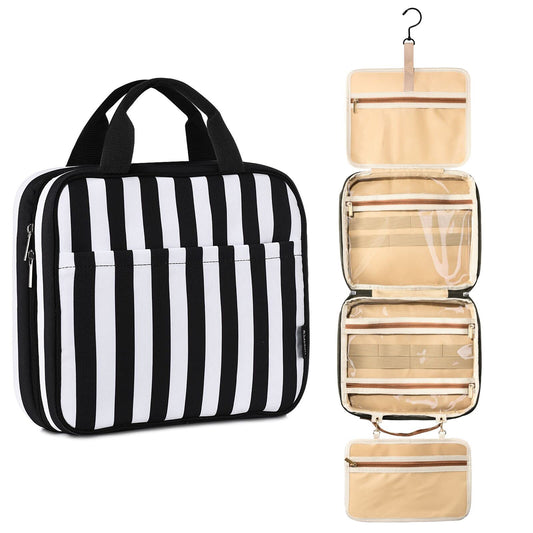 Hanging Travel Toiletry Bag for Women, Large Capacity Folding Toiletries Organizer, Portable Waterproof Cosmetic Bag, Full Size Travel Makeup Bag with 4 in 1 detachable Compartments & Sturdy Hook