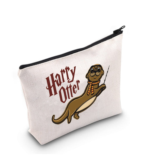 G2TUP Otter Lover Gift Harry Otter Makeup Bag Sea Otter Animal Lover Cosmetic Bag Otter Mom Gift Zoo Animal Lover Gift Zipper Travel Bag (Harry Otter White Bag)