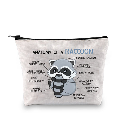 G2TUP Raccoon Lover Gift Anatomy Of A Raccoon Makeup Bag Raccoon Themed Cosmetic Bag Crazy Raccoon Lady Gift Animal Lover Zipper Travel Pouch (Anatomy Of A Raccoon White Bag)