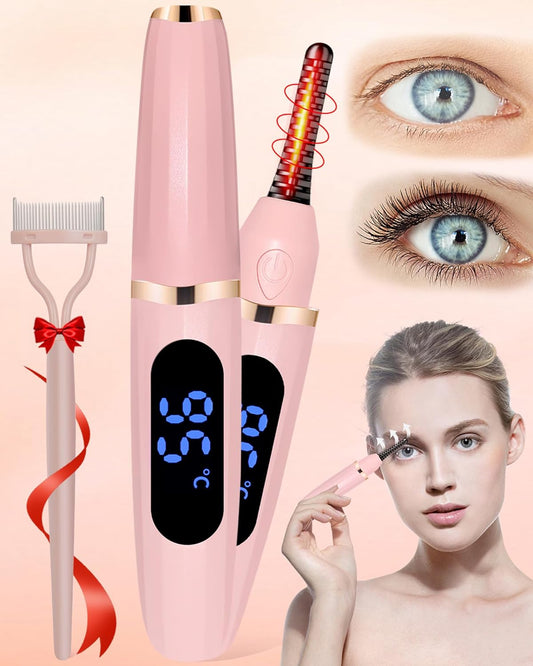Heated Eyelash Curlers, Heated Lash Curler Best Seller with Comb Electric Eyelash Curler LED Display 3 Temp Settings for Makeup Tools USB Rechargeable Natural Curling 24H Long Lasting for Women Gifts
