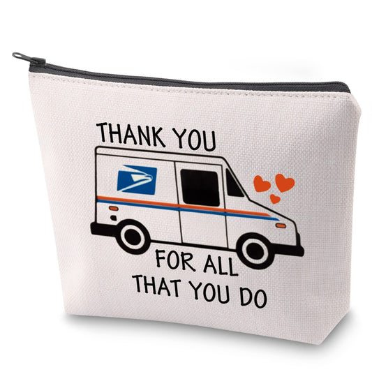 ZJXHPO Mail Truck Cosmetic Bag Thank You For All That You Do Makeup Bag With Zipper Mail Lady Thank You Travel Case Gift Mail Carrier Gift (Mail Lady do)