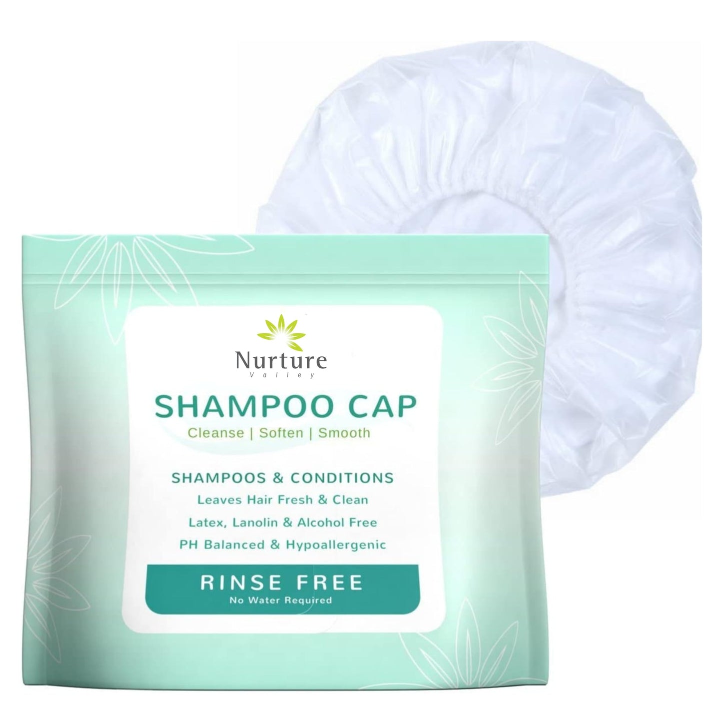 No Water Rinse Free Shampoo Cap by Nurture | Microwavable Washing & Conditioning Shower Caps to Wash Hair w/o Bath | Waterless Bathing | Disposable & Hypoallergenic for Adults, Bedridden & Elderly