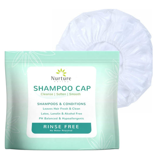 No Water Rinse Free Shampoo Cap by Nurture | Microwavable Washing & Conditioning Shower Caps to Wash Hair w/o Bath | Waterless Bathing | Disposable & Hypoallergenic for Adults, Bedridden & Elderly
