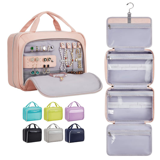 OlarHike Toiletry Bag,Large Size Waterproof Hanging Bags, Makeup Jewelry 3 in 1 Essentials Travel Packing Organizers, Fulled-Sized Family Pack, Shampoo, Conditioner, Brushes Set (Pink)