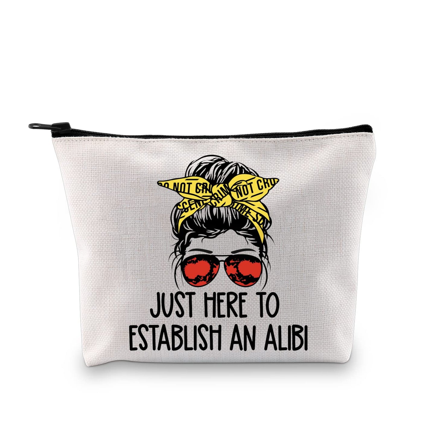 GJTIM True Crime Gift True Crime Junkie Gift Just Here to Establish and Alibi Makeup Bag Gift for Crime Show Fan (Alibi Bag)