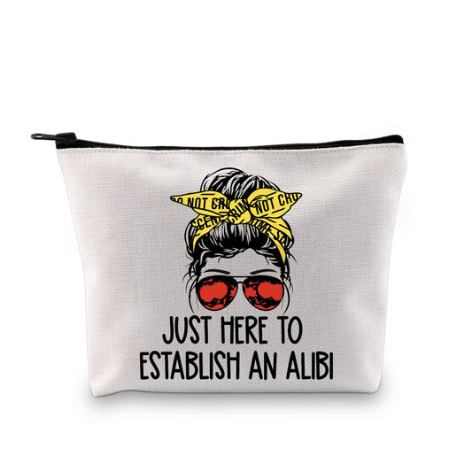GJTIM True Crime Gift True Crime Junkie Gift Just Here to Establish and Alibi Makeup Bag Gift for Crime Show Fan (Alibi Bag)