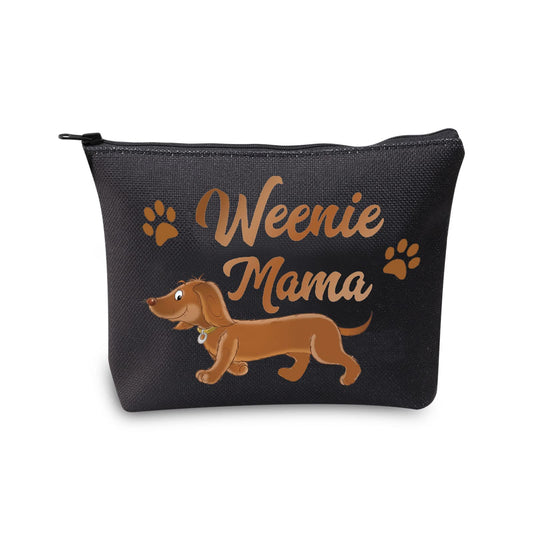 CMNIM Weenie Mama Gifts Makeup Bag Weenie Dog Gift Dog Lover Woman Dachshund Dog Owner Gifts Cosmetic Bag Travel Zipper Pouch