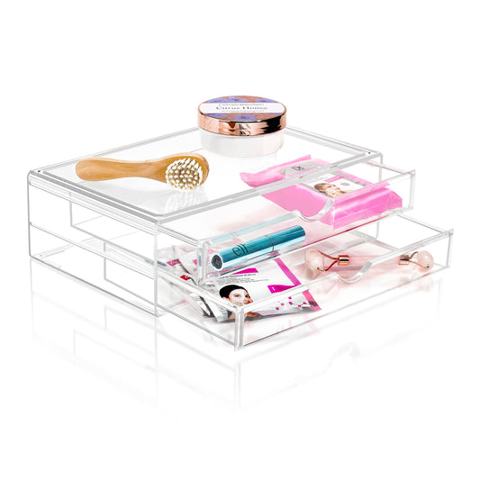 Sorbus Large Stackable Acrylic Drawers - 2 Clear Storage Drawers for Organizing Make up, Nail Polish, Hair Accessories, and Beauty Supplies - Makeup Organizer for Vanity, Bathroom Organizer Countertop