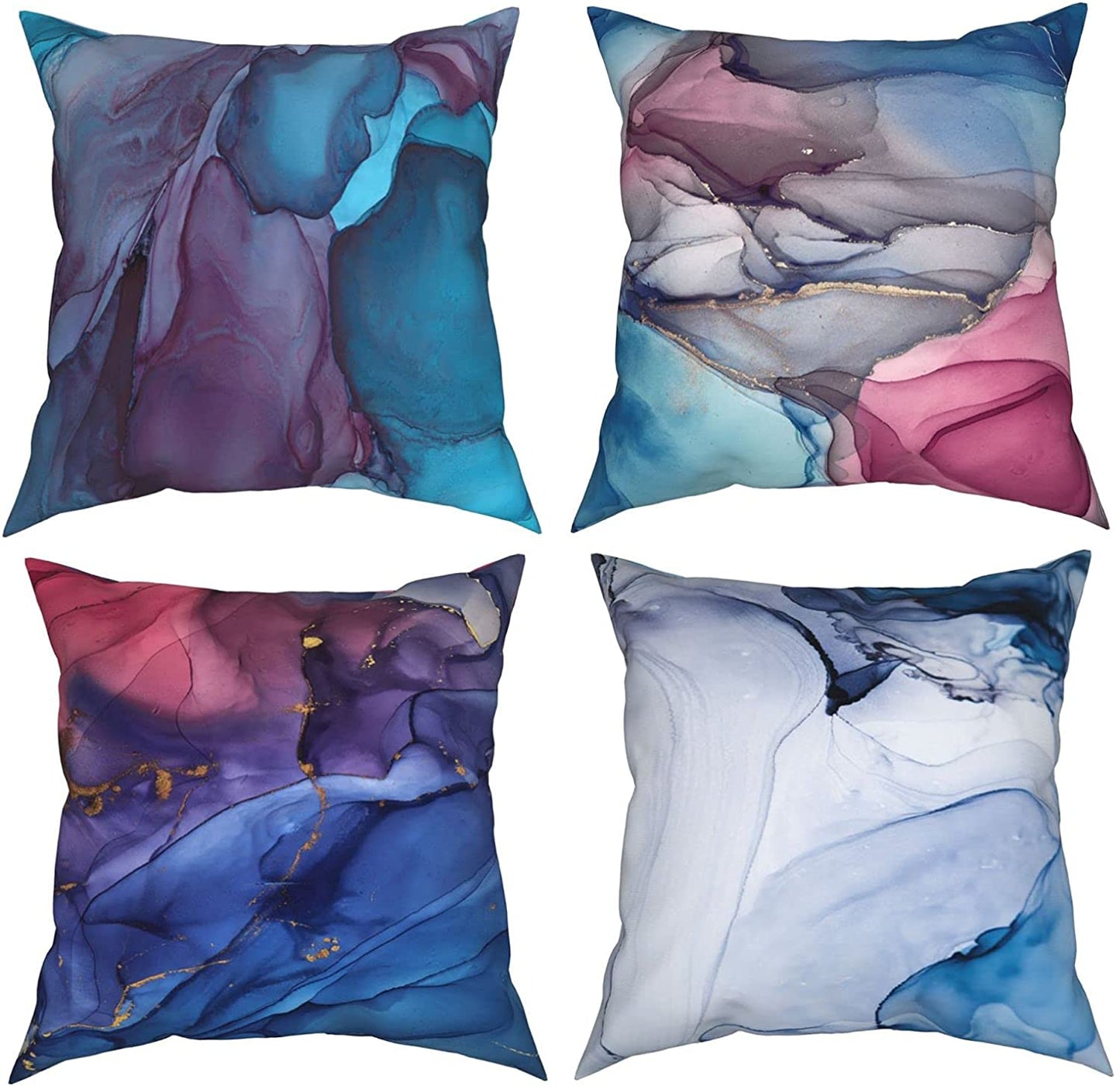 Golden and Green Marble Pattern Throw Pillow Covers Set of 4 18x18"