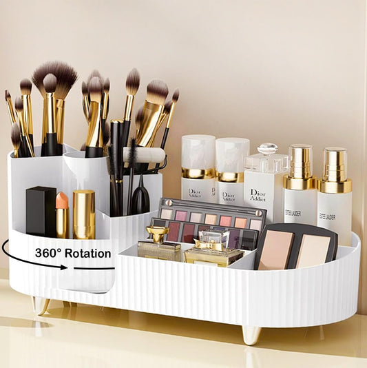 New 360 Rotating Makeup Organizer for Vanity with Brush Holder, Cosmetic Makeup Storage Organizer, Large Spinning Makeup Skincare Organizer, Countertop Makeup Perfume Organizer, Lotions Display Cases