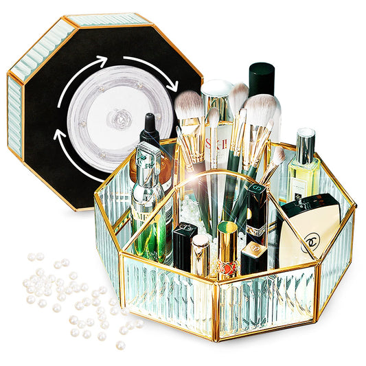 CoralHouse Makeup Organizer,Cosmetics Organizer,Skincare Organizer,Makeup Organizer For Vanity,High Hardness Glass Make Up Organizers And Storage,360° Rotating Makeup Organizer,Purely Handmade