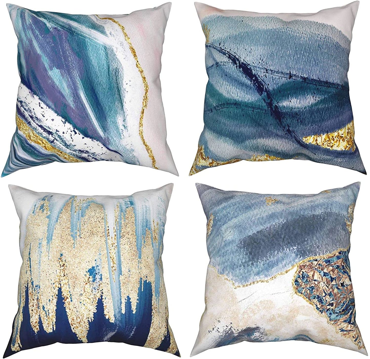 Golden and Green Marble Pattern Throw Pillow Covers Set of 4 18x18"