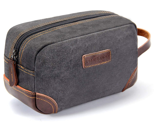 emissary Travel Toiletry Bag for Men, Leather and Canvas Toiletry Bags, Dopp Kit for Men, Travel Bathroom Bag Men's Shaving Kit, Travel Kit Small Bag for Men, Shaving Bag for Travel Accessories (Gray)