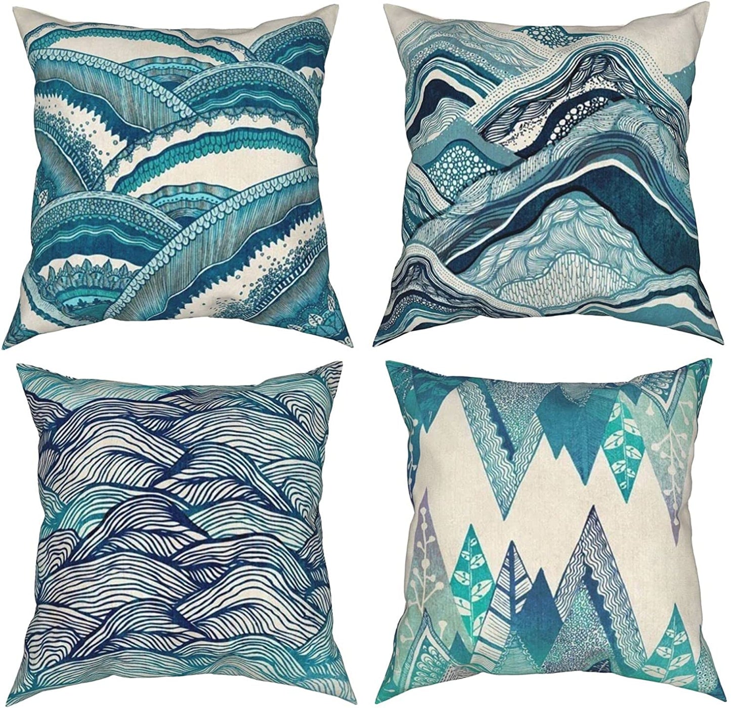 Golden and Green Marble Pattern Throw Pillow Covers Set of 4 18x18"