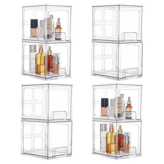 Vtopmart 8 Pack Stackable Makeup Organizer Storage Drawers, 6.6''Tall Acrylic Bathroom Organizers，Clear Plastic Storage Bins For Vanity, Undersink, Kitchen Cabinets, Pantry Organization and Storage