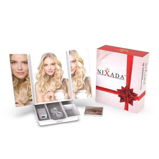 NIXADA Makeup Mirror with Tray - Makeup Mirror with Organizer and Lights,Travel Mirror, Lighted Makeup Mirror, LED Mirror, Makeup Mirror Lighted