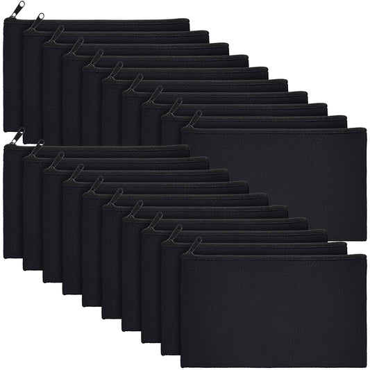Frienda 50 Pack Canvas Zipper Pouch Blank DIY Craft Bag Bulk Canvas Pencil Pouch Makeup Pouch Multipurpose Travel Toiletry Tote Bag for Pen Cosmetic Storage(Black)