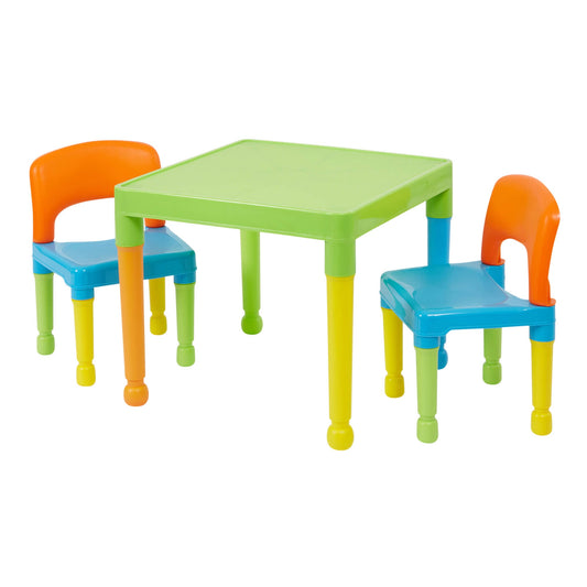 Children's Indoor & Outdoor Solid Plastic Easy Clean Table & 2 Chairs Set | Multicoloured