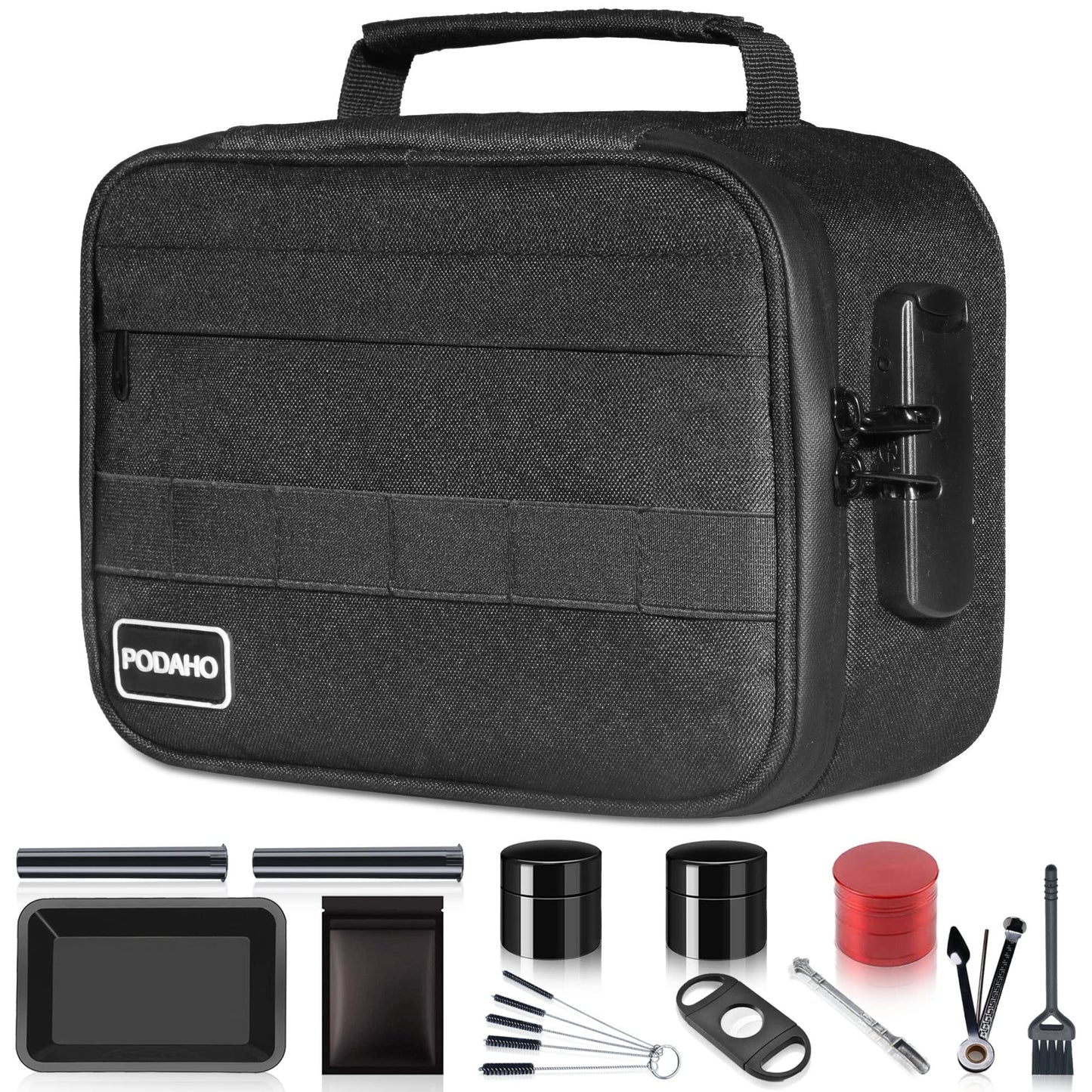 PODAHO Large Functional Storage Lock Case with 11 Small Items, Premium Organization Storage bags with Combination Lock For Home and Travel, Black…