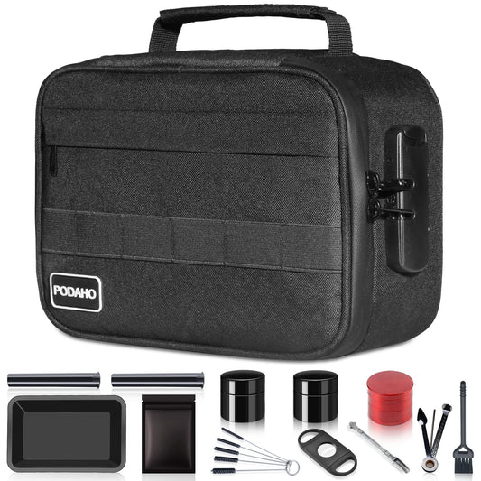 PODAHO Large Functional Storage Lock Case with 11 Small Items, Premium Organization Storage bags with Combination Lock For Home and Travel, Black…