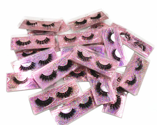 Ellazzle 100 Pairs Faux Mink Eyelashes Wholesale Lashes Pack, Lashes Natural Look 16mm-20mm False Eyelashes Pink