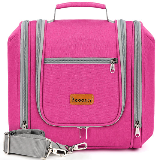 Extra Large Toiletry Bag for Women and Men, 6 Organizer Compartments, Holds Full Size Shampoo, with Hanging Hook Cosmetic Bag, Travel Makeup Bag, Bathroom Water-resistant Toiletries Bag, Rose Red