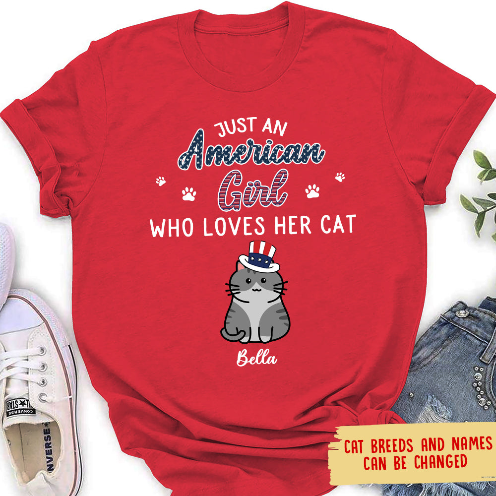 American Girl Who Loves Cats - Personalized Custom Women's T-shirt