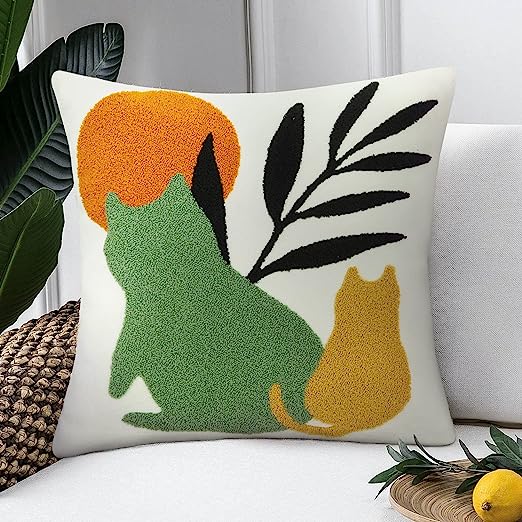 Abstract Boho Pillow Covers 18x18,Soft Mid Century Geometric Floral Decorative Throw Pillows for Couch Bed Sofa Bedroom（Only 1 Pillow Cover）