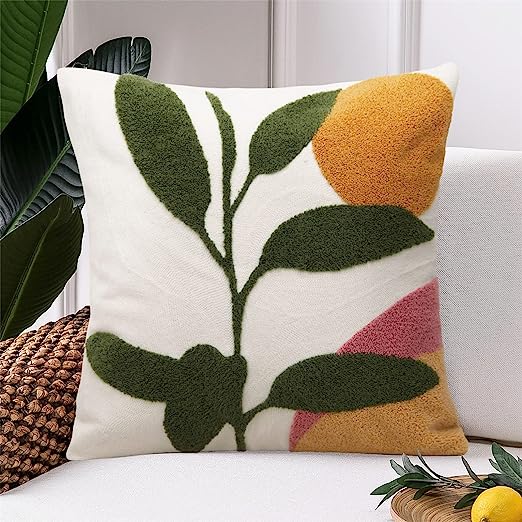 Abstract Boho Pillow Covers 18x18,Soft Mid Century Geometric Floral Decorative Throw Pillows for Couch Bed Sofa Bedroom（Only 1 Pillow Cover）