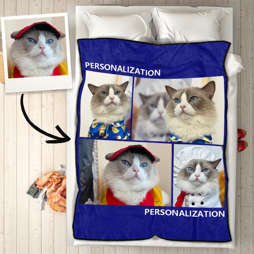 Custom Fleece 4 Photos Blanket with Engraving The Little Puff