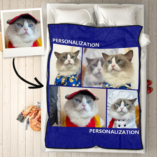 Custom Fleece 4 Photos Blanket with Engraving The Little Puff