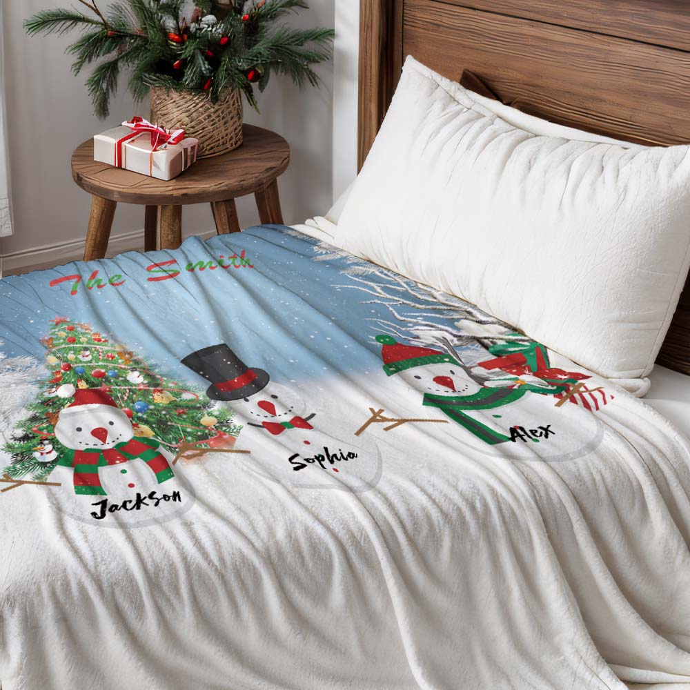 Custom Three Christmas Snowmen Text Blanket Unique Gift For Kids