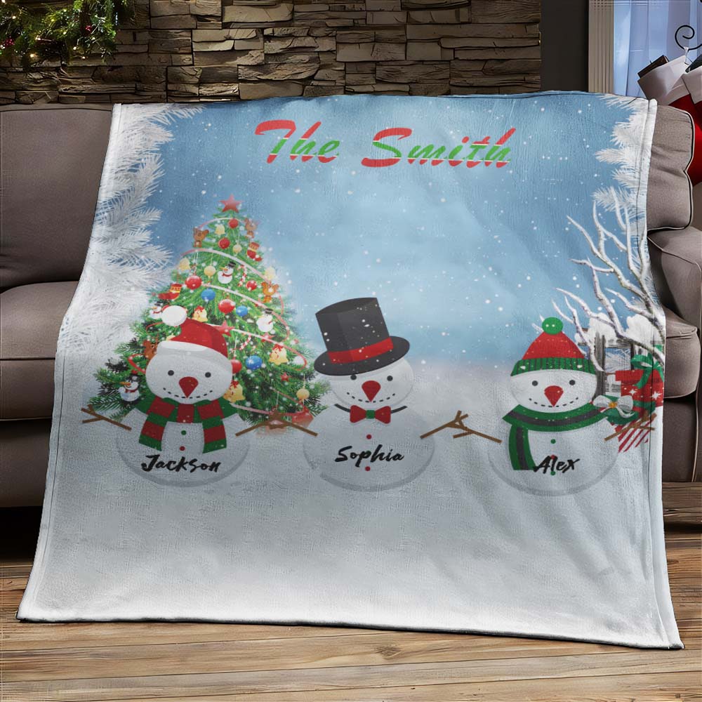 Custom Three Christmas Snowmen Text Blanket Unique Gift For Kids
