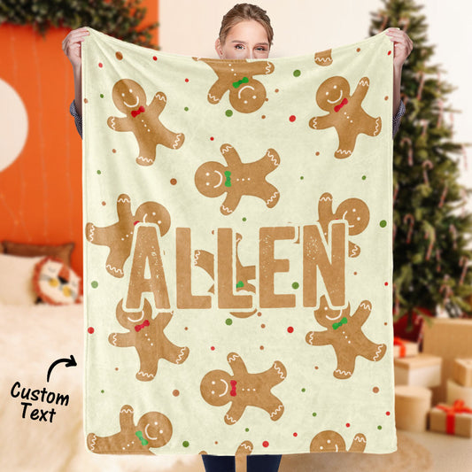 Custom Text Cute Gingerbread Man Christmas Blanket Unique Gift For Kids