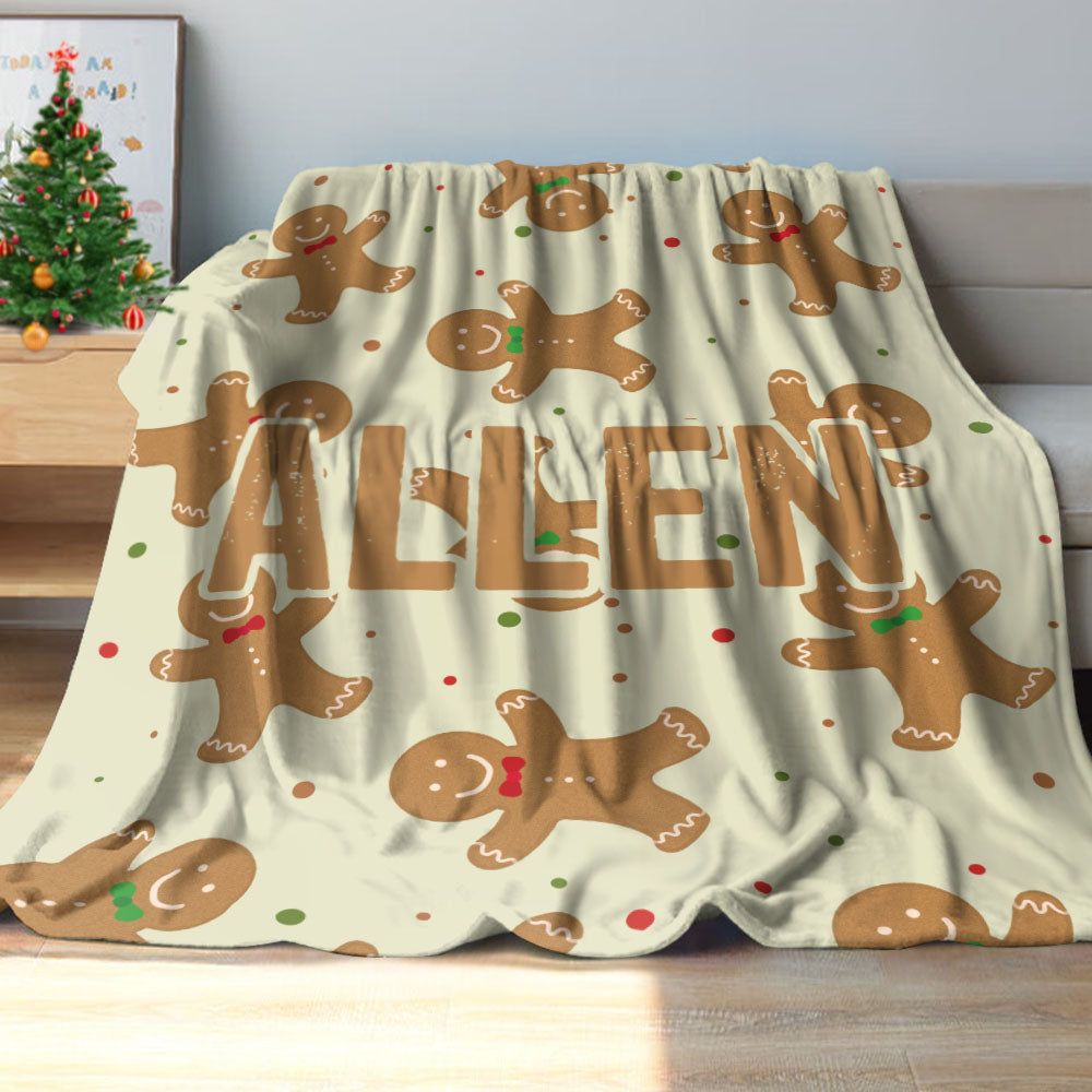 Custom Text Cute Gingerbread Man Christmas Blanket Unique Gift For Kids