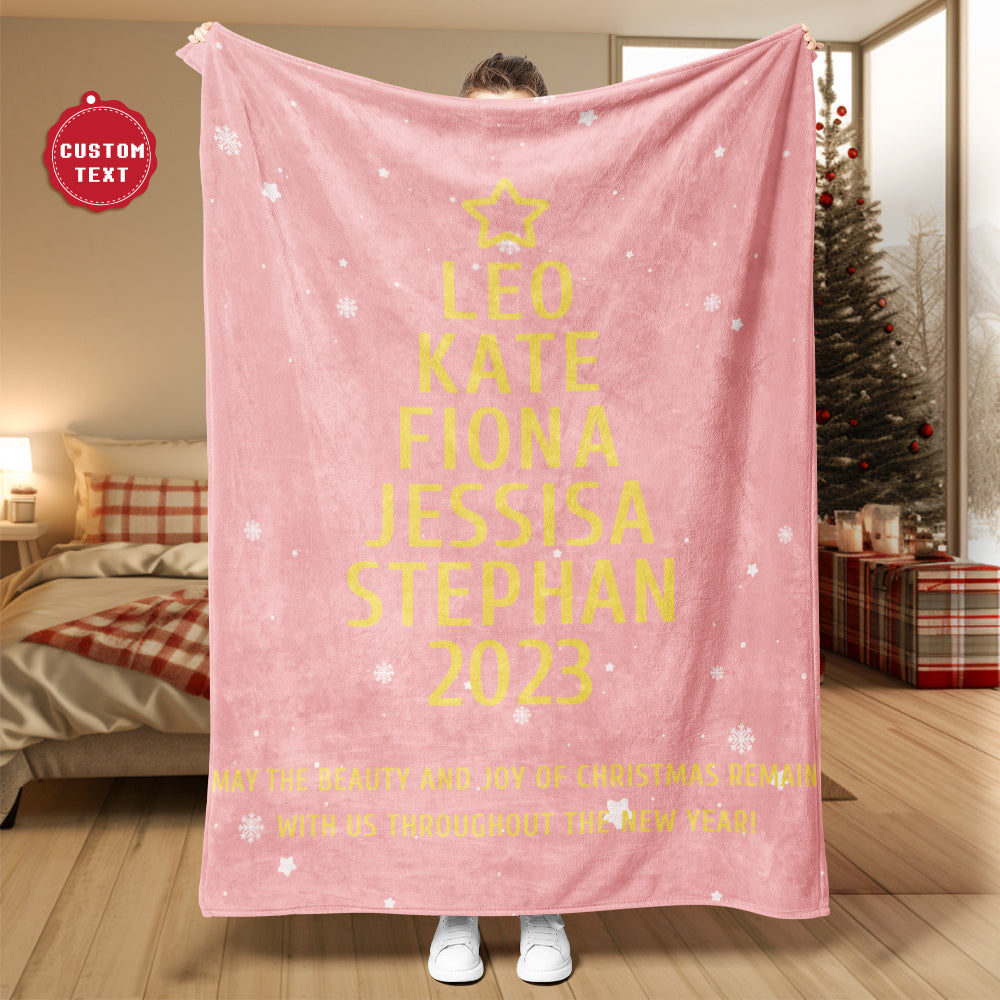 Custom Family Names Christmas Tree Blanket Personalized Warm Gifts For Christmas Day