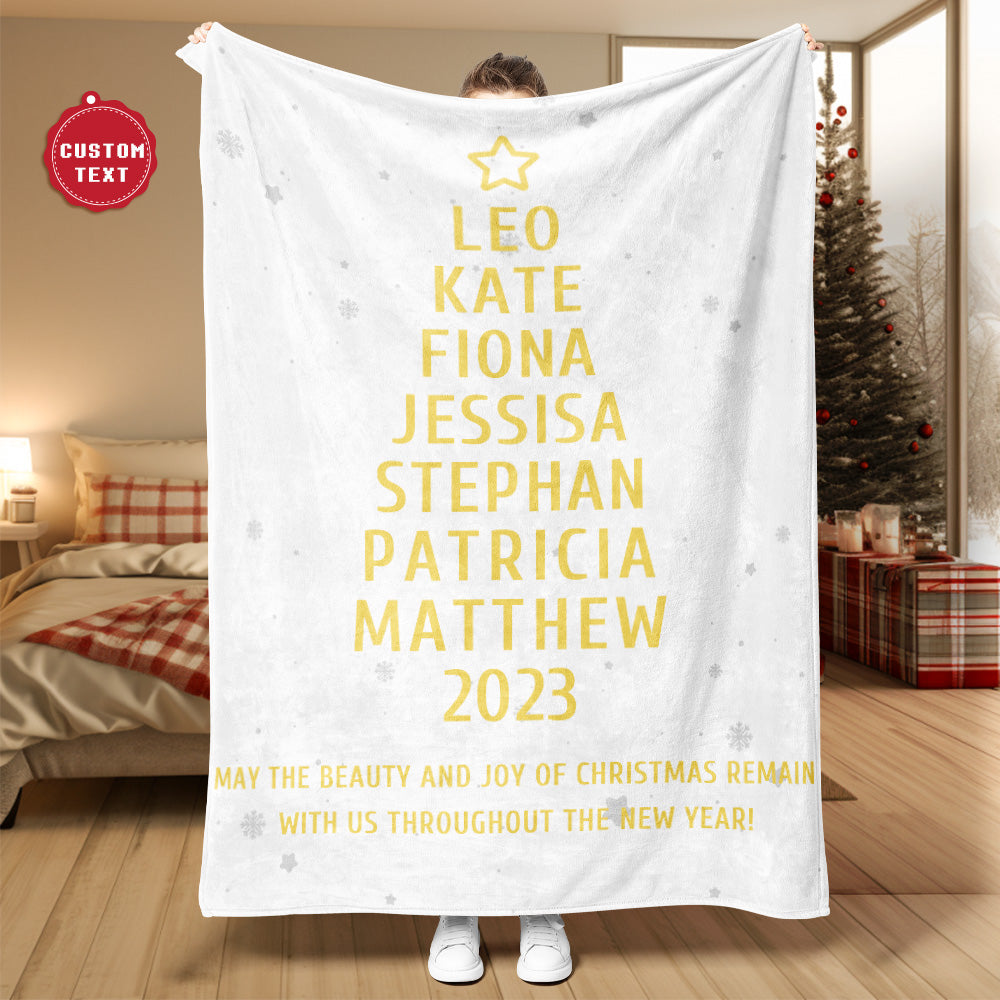 Custom Family Names Christmas Tree Blanket Personalized Warm Gifts For Christmas Day