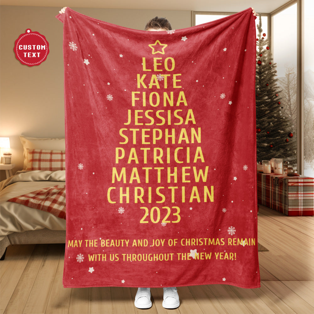 Custom Family Names Christmas Tree Blanket Personalized Warm Gifts For Christmas Day