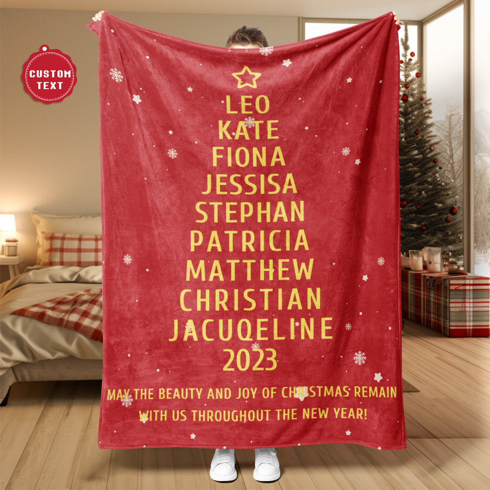 Custom Family Names Christmas Tree Blanket Personalized Warm Gifts For Christmas Day