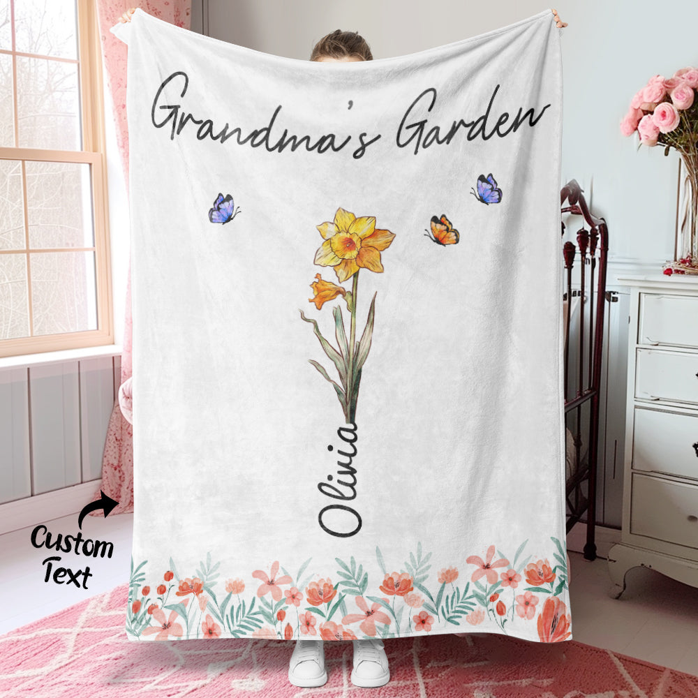 Personalized Grandma Mommy Garden Blanket Custom Birth Month Flower Blanket Warm Gift For Mom