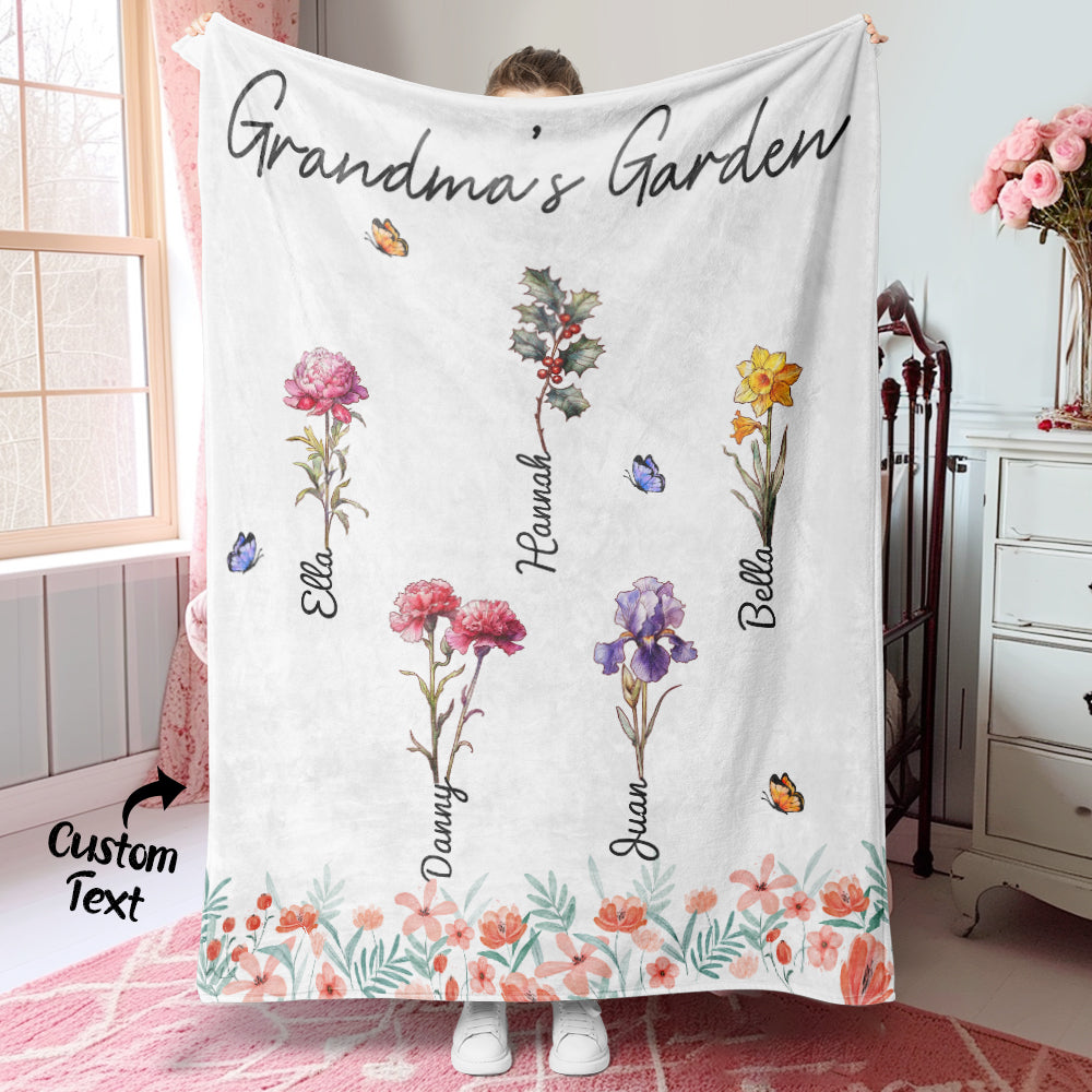 Personalized Grandma Mommy Garden Blanket Custom Birth Month Flower Blanket Warm Gift For Mom