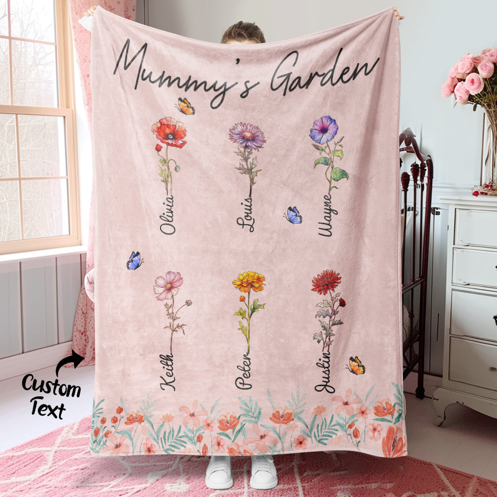Personalized Grandma Mommy Garden Blanket Custom Birth Month Flower Blanket Warm Gift For Mom