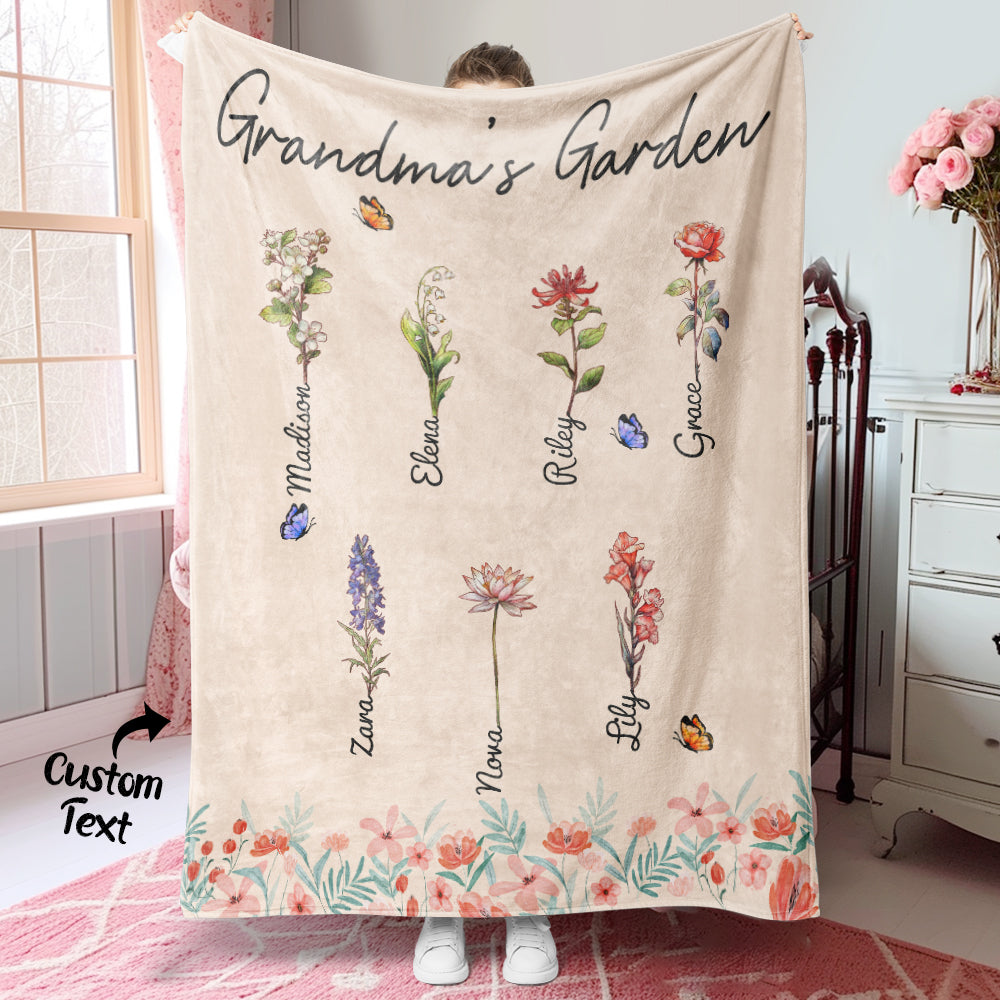 Personalized Grandma Mommy Garden Blanket Custom Birth Month Flower Blanket Warm Gift For Mom