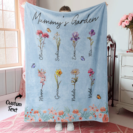 Personalized Grandma Mommy Garden Blanket Custom Birth Month Flower Blanket Warm Gift For Mom