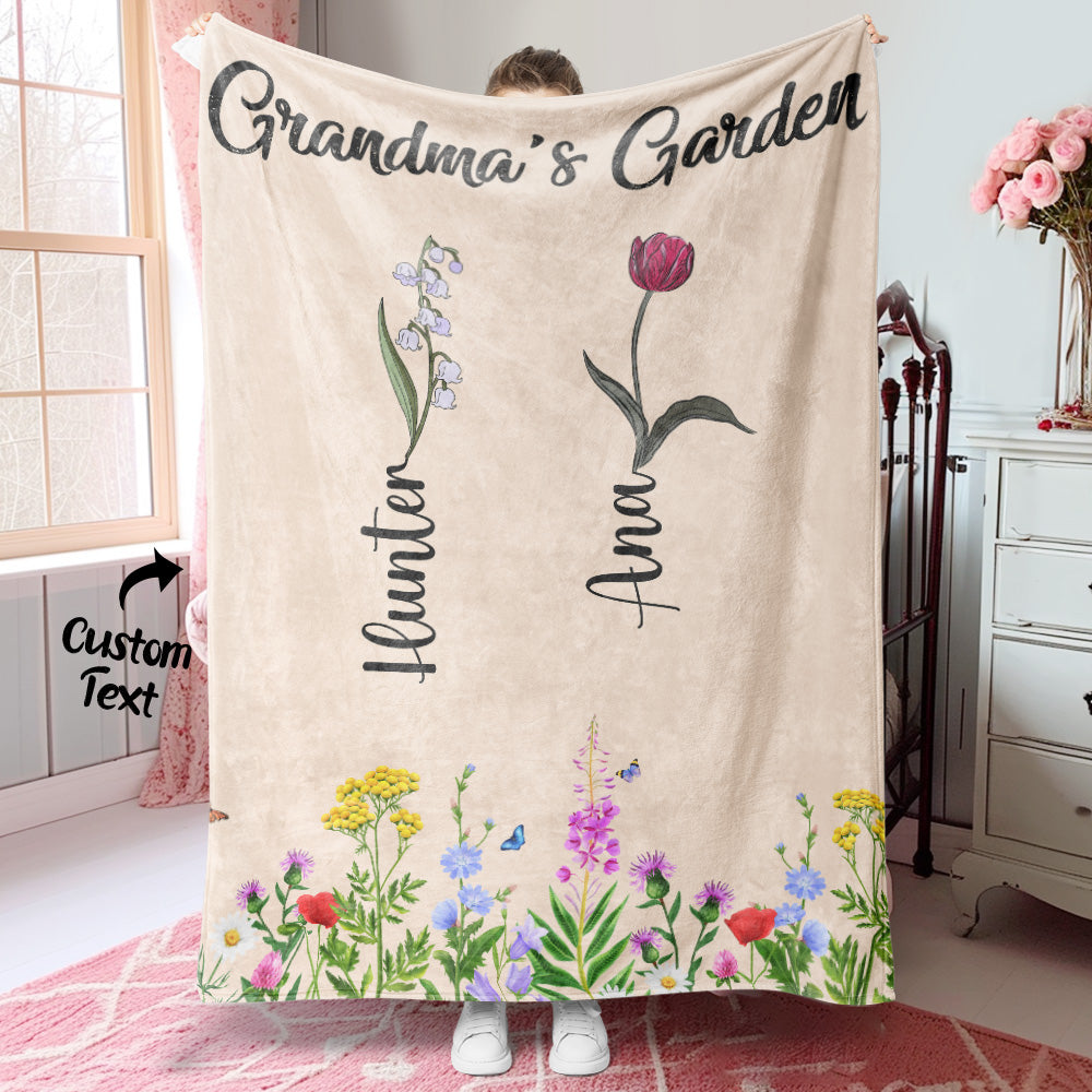 Personalized Birth Month Flower Blanket With Names Beautiful Gift For Grandma Mother