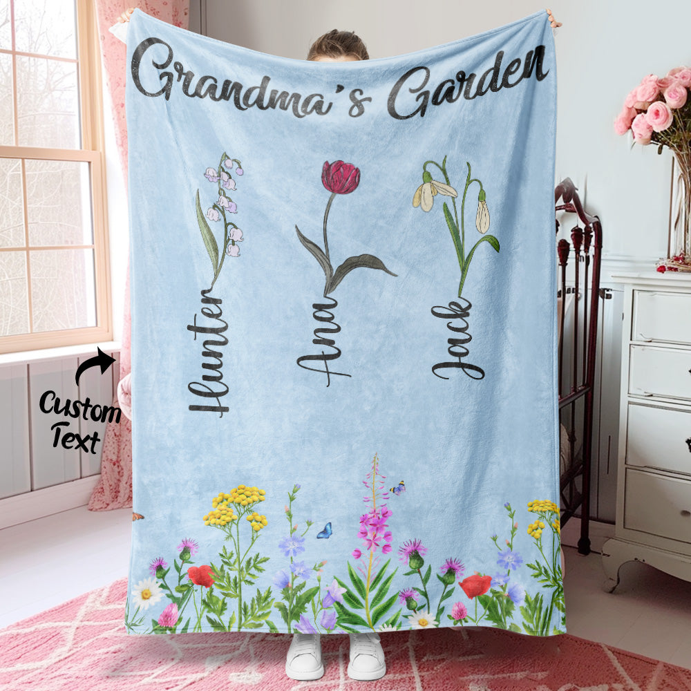 Personalized Birth Month Flower Blanket With Names Beautiful Gift For Grandma Mother