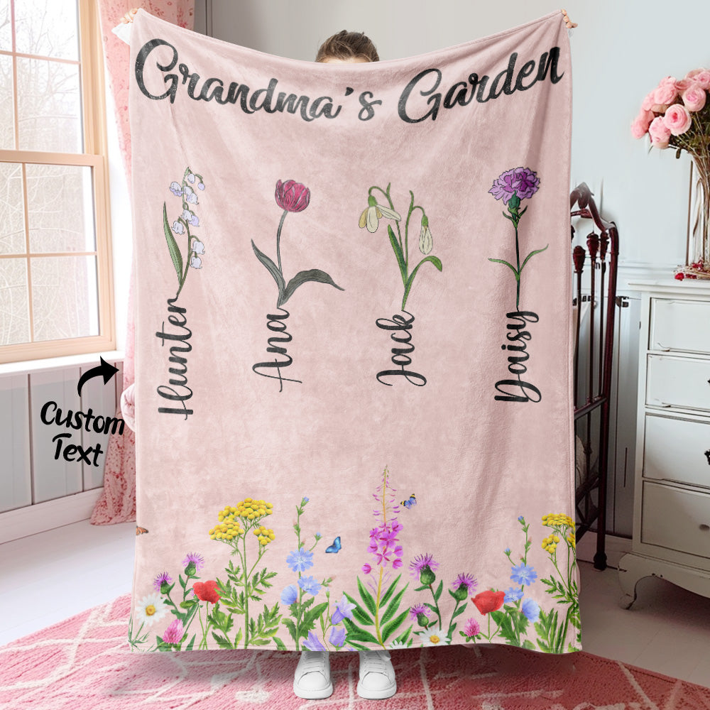 Personalized Birth Month Flower Blanket With Names Beautiful Gift For Grandma Mother