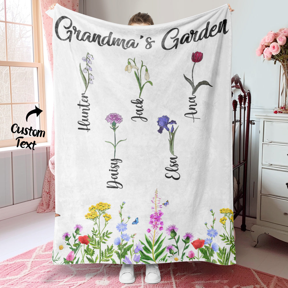 Personalized Birth Month Flower Blanket With Names Beautiful Gift For Grandma Mother